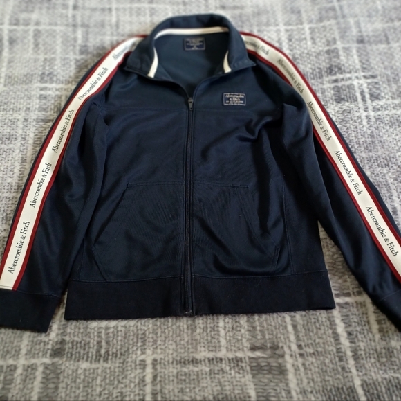 Y2K Abercrombie & Fitch Track Jacket Men's Sz XS Navy Striped Full Zip Fits M Wo - Picture 10 of 10